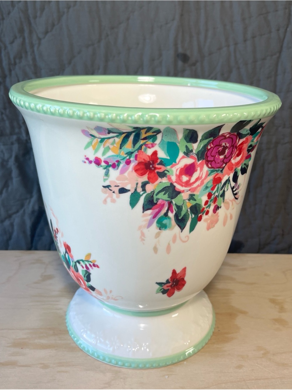 NEW Pioneer Woman 9” Floral Ceramic Urn Planter Embossed, Floral